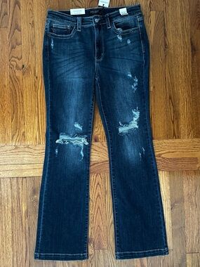 Judy Blue Distressed Dark Wash Straight Jeans
